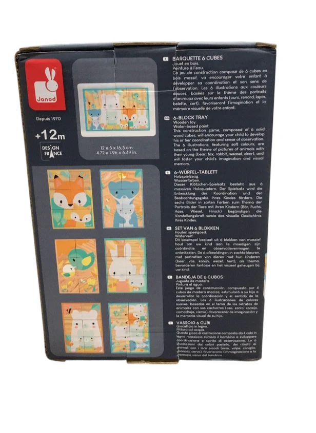 Janod Pure 6 Block Tray, forest animals - Image 4