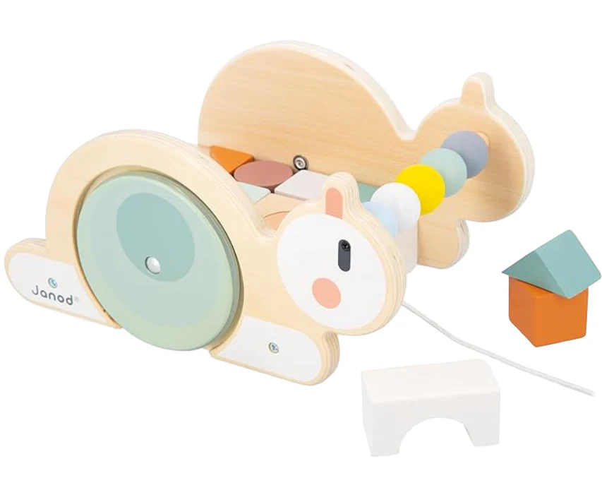 Janod Pure Pull Along Snail, Snail Cube Trolley