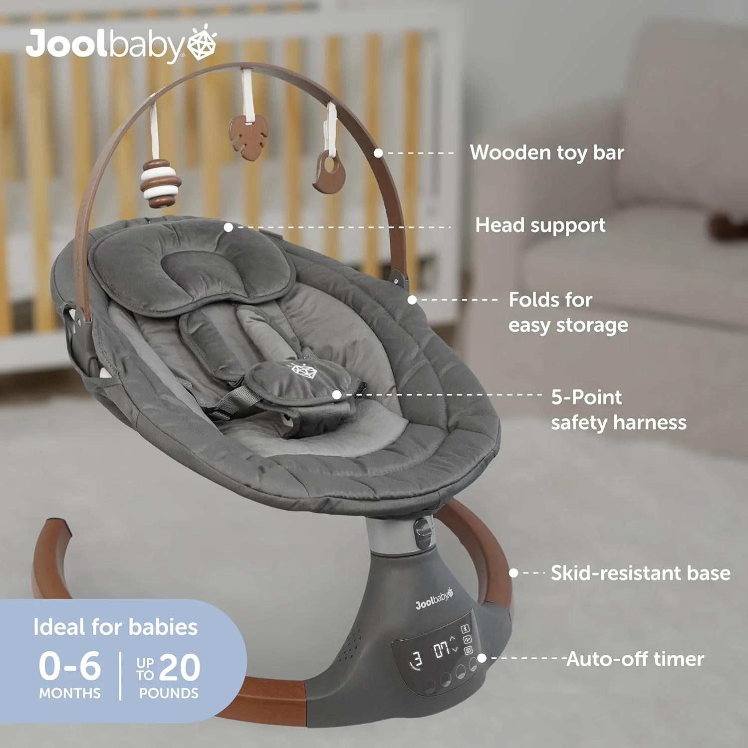 Jool Nova Nature Baby Swing, Slate - Image 3