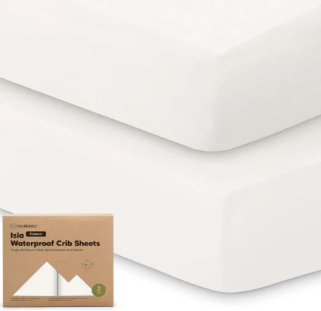 KeaBabies Isla Protect+ Waterproof Baby Crib Sheets 2 Pack, Soft White