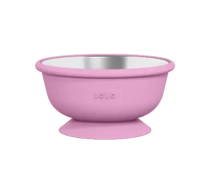 Lalo Stainless Suction Bowl, Bubble Gum