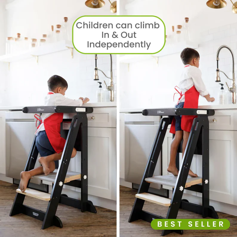 Little Partners Learn ‘N Fold Learning Tower, Charcoal with Natural - Image 2