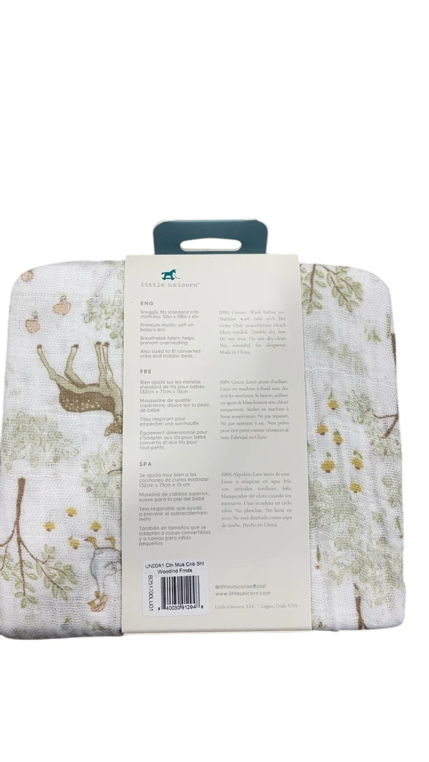 Little Unicorn Cotton Muslin Fitted Crib Sheet, Woodlnd friends - Image 2