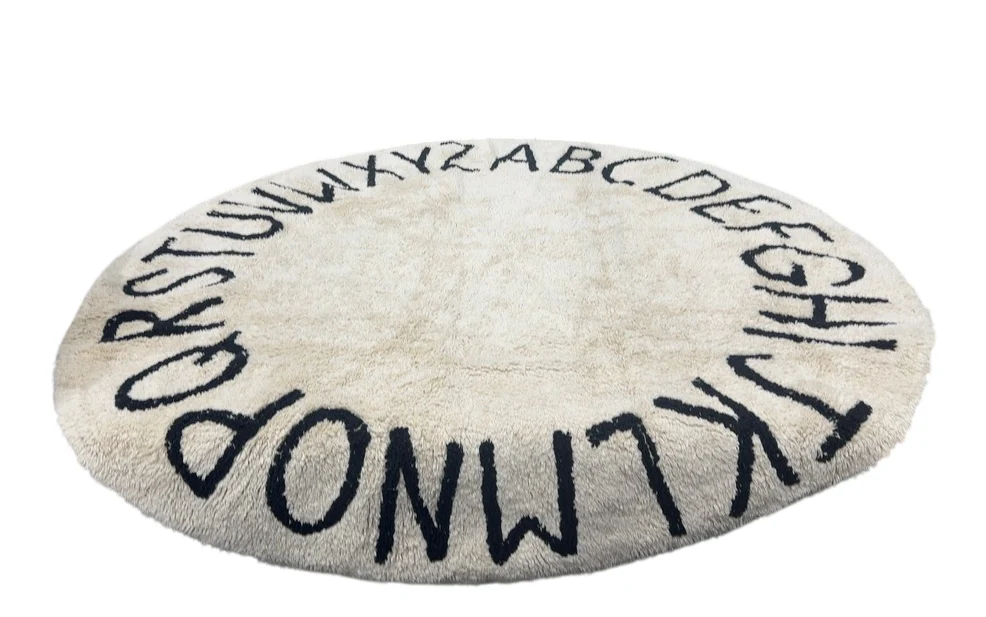 Lorena Canals Round ABC Washable Rug 5', Black / Natural