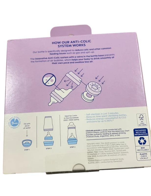 MAM Easy Start Anti-Colic Bottle, 5oz, 2 Pack, Cotton - Image 3
