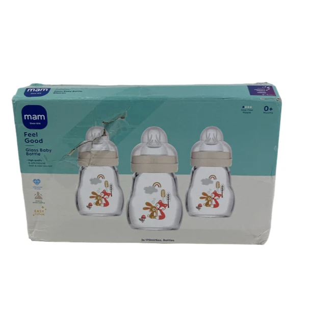 MAM Feel Good Glass Bottle, 3 Pack, Slow