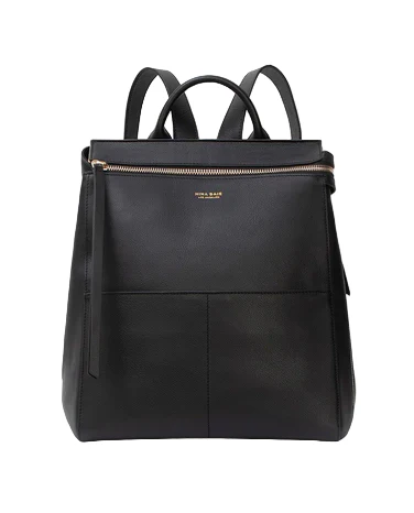 Mina Baie Harper Backpack Leather Midi, Black/Gold