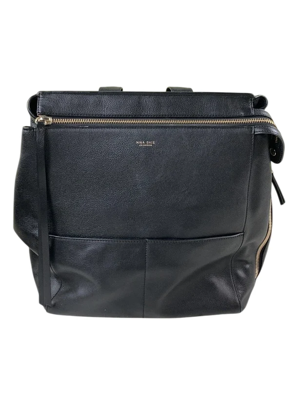 Mina Baie Harper Backpack Leather Midi, Black/Gold - Image 2