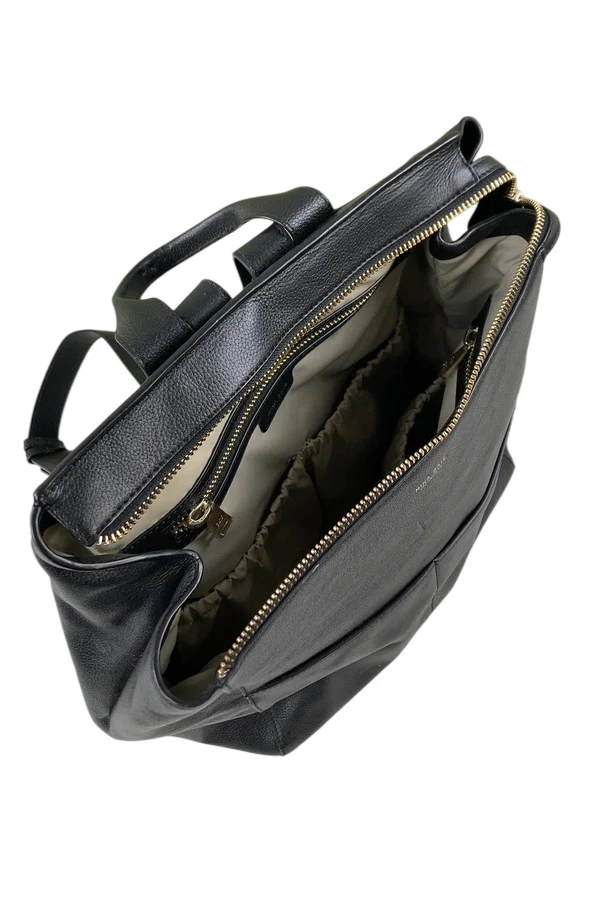 Mina Baie Harper Backpack Leather Midi, Black/Gold - Image 5