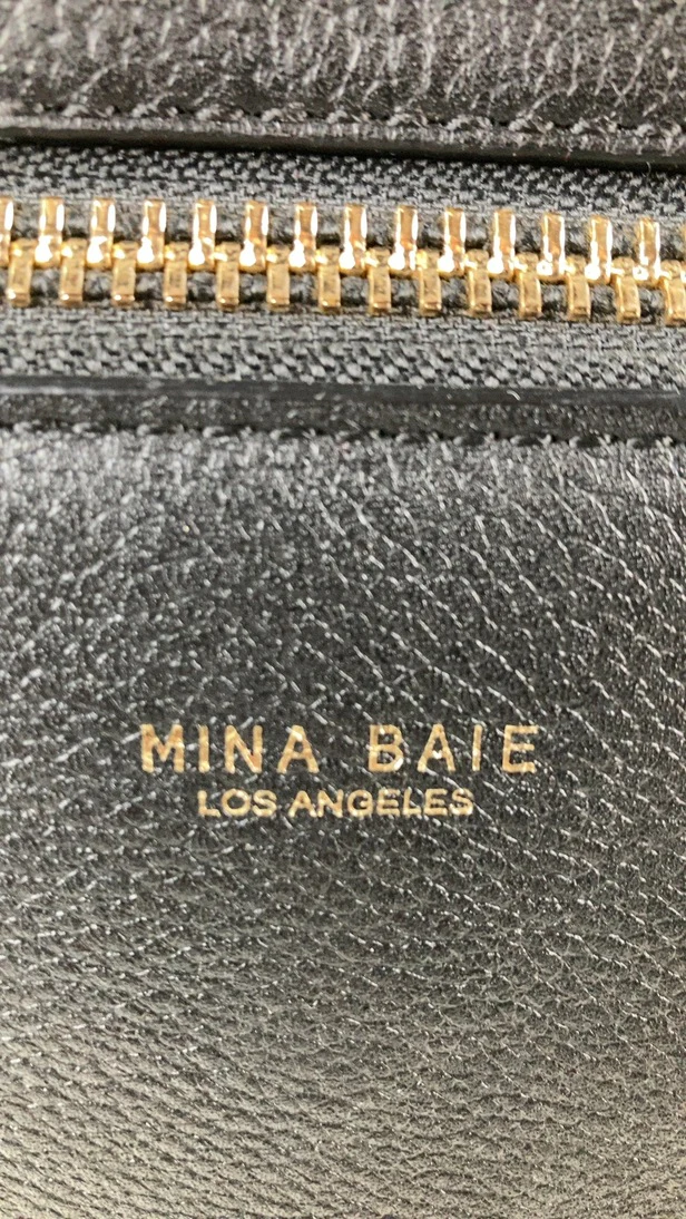 Mina Baie Harper Backpack Leather Midi, Black/Gold - Image 6