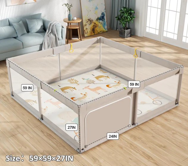Mloong Baby Playpen With Mat, 59"x59", Medium Gray - Image 2
