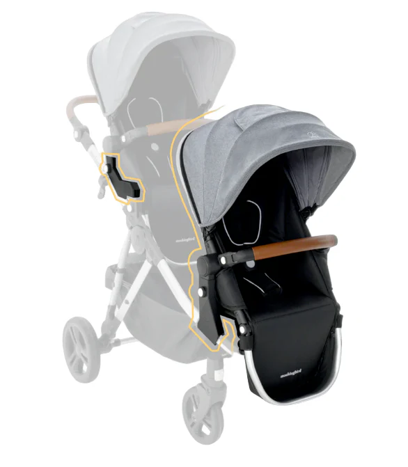 Mockingbird 2nd Seat Kit 2.0, Heather Grey, Silver With Penny Leather, Solid Grey