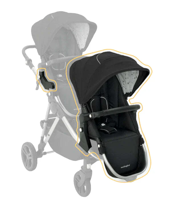 Mockingbird 2nd Seat Kit 2.0, Black, Watercolor Drops, Silver With Black Leather