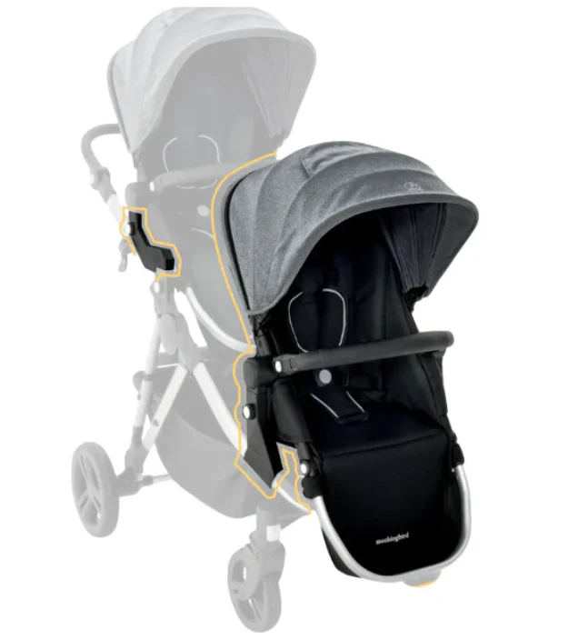 Mockingbird 2nd Seat Kit 2.0, Heather grey, Silver With Black Leather, Solid Grey