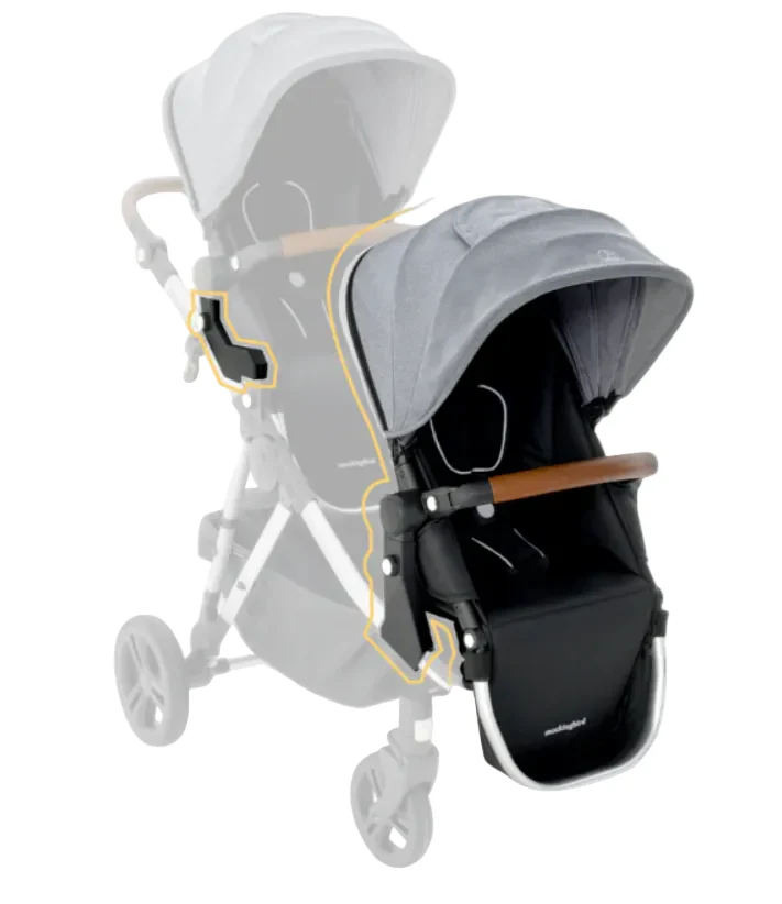 Mockingbird 2nd Seat Kit 2.0, Heather grey, Silver With Penny Leather, Solid Grey