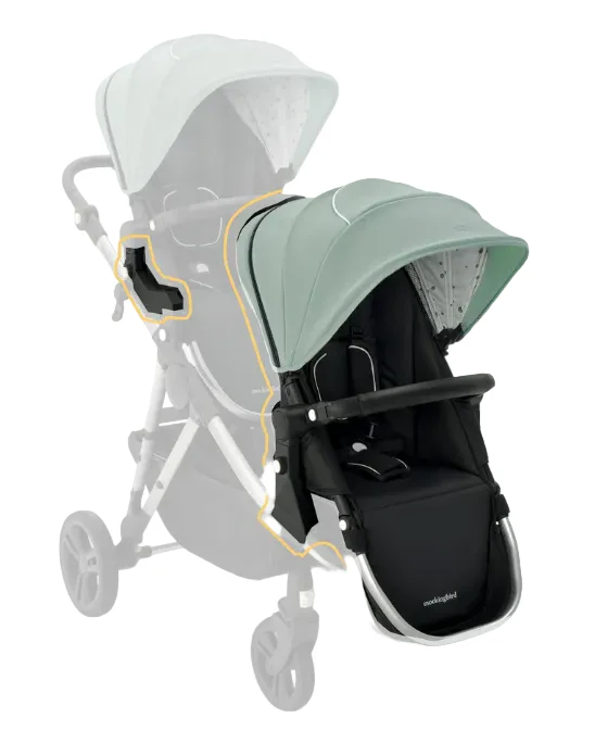 Mockingbird 2nd Seat Kit 2.0, Sage, Silver With Black Leather, Watercolor Drops
