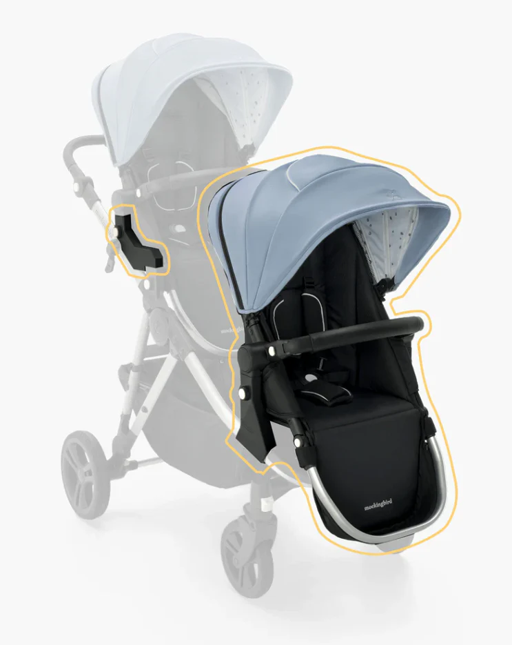 Mockingbird 2nd Seat Kit 2.0, Silver With Black Leather, Sky, Watercolor Drops