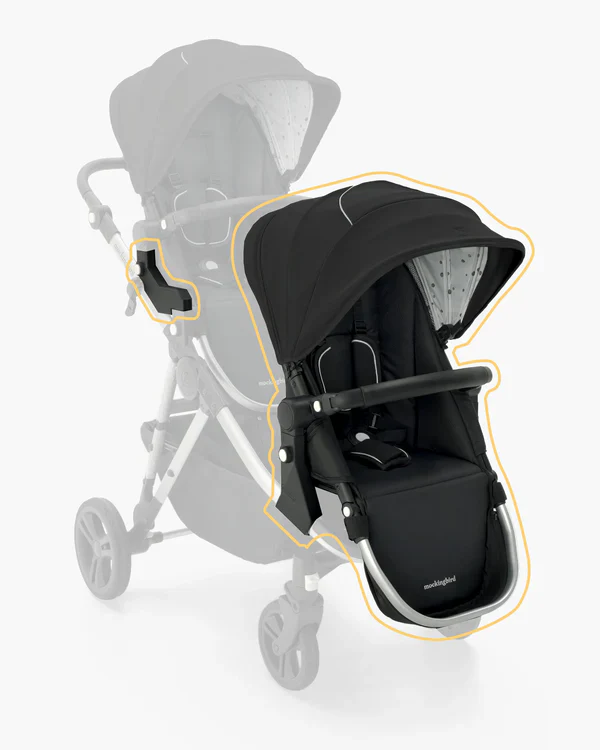 Mockingbird 2nd Seat Kit 2.0, Black, Watercolor Drops, Silver With Black Leather