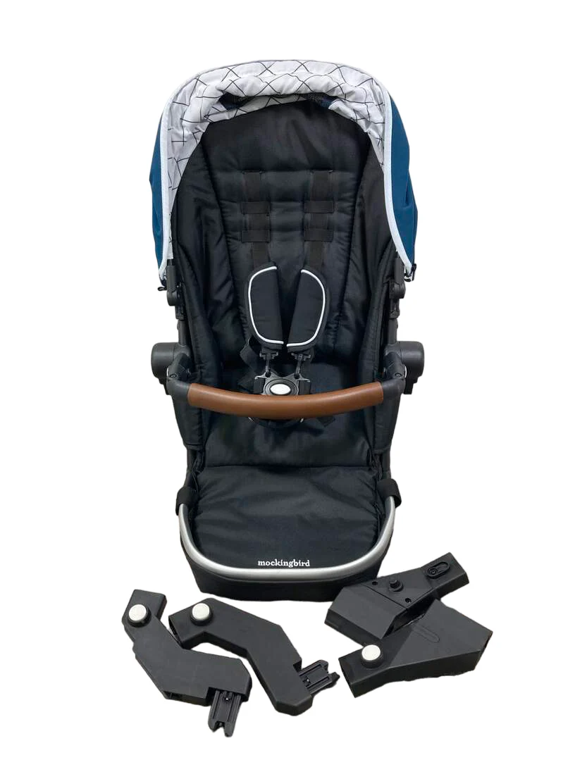Mockingbird 2nd Seat Kit with Extendable Canopy, Sea, Windowpane, Silver With Penny Leather - Image 4