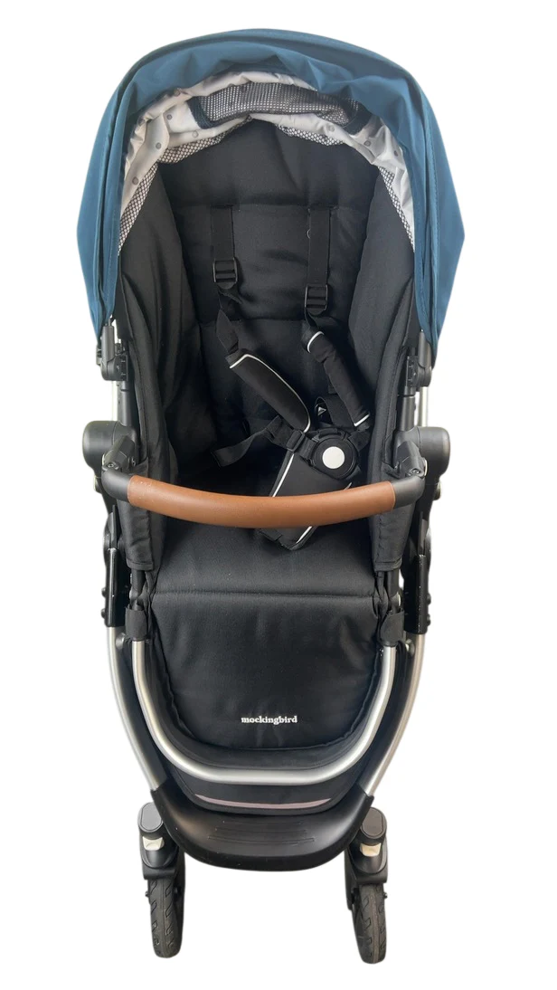 Mockingbird Single 2.0 Stroller, 2024, Sea, Silver With Penny Leather, Watercolor Drops - Image 2