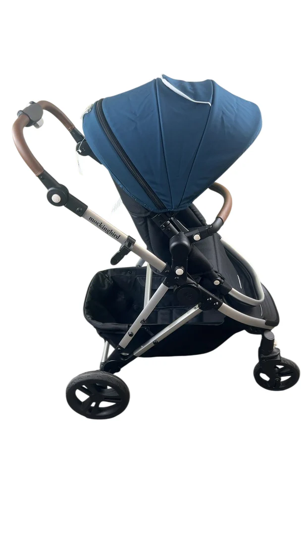 Mockingbird Single 2.0 Stroller, 2024, Sea, Silver With Penny Leather, Watercolor Drops - Image 3
