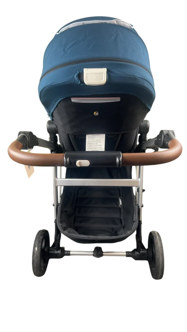 Mockingbird Single 2.0 Stroller, 2024, Sea, Silver With Penny Leather, Watercolor Drops - Image 4