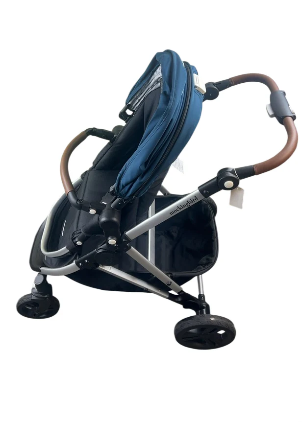 Mockingbird Single 2.0 Stroller, 2024, Sea, Silver With Penny Leather, Watercolor Drops - Image 5