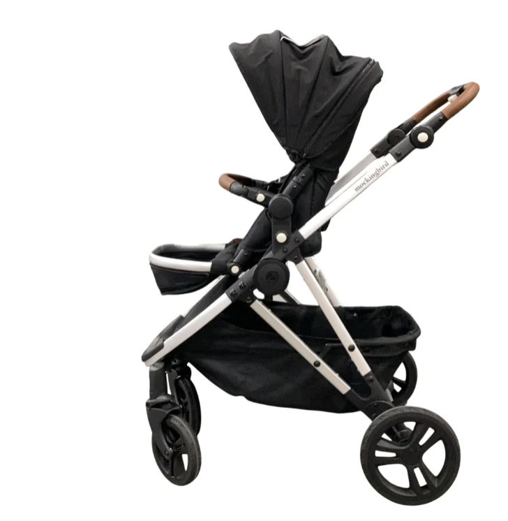 Mockingbird Single 2.0 Stroller, 2025, Black, Silver With Penny Leather, Watercolor Drops - Image 2