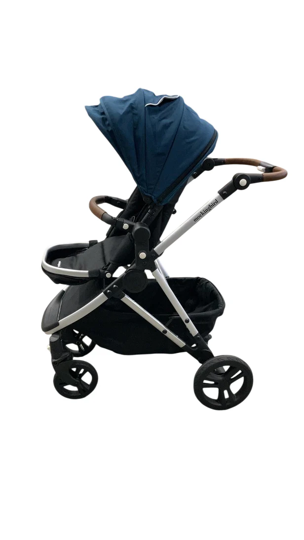 Mockingbird Single 2.0 Stroller, 2025, Sea, Silver With Penny Leather, Watercolor Drops - Image 2