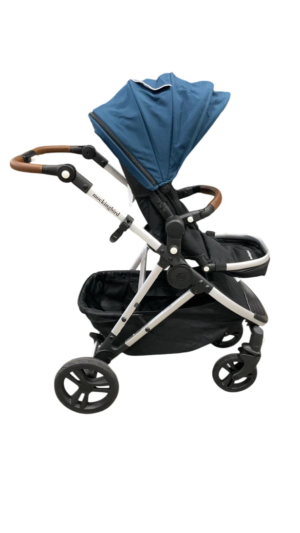 Mockingbird Single 2.0 Stroller, 2025, Sea, Silver With Penny Leather, Watercolor Drops - Image 3