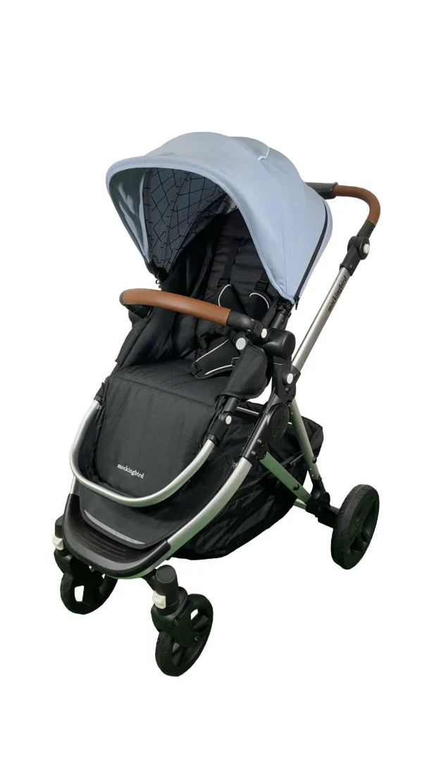 Mockingbird Single 2.0 Stroller, Sky, Windowpane, Silver With Penny Leather, 2024 - Image 2
