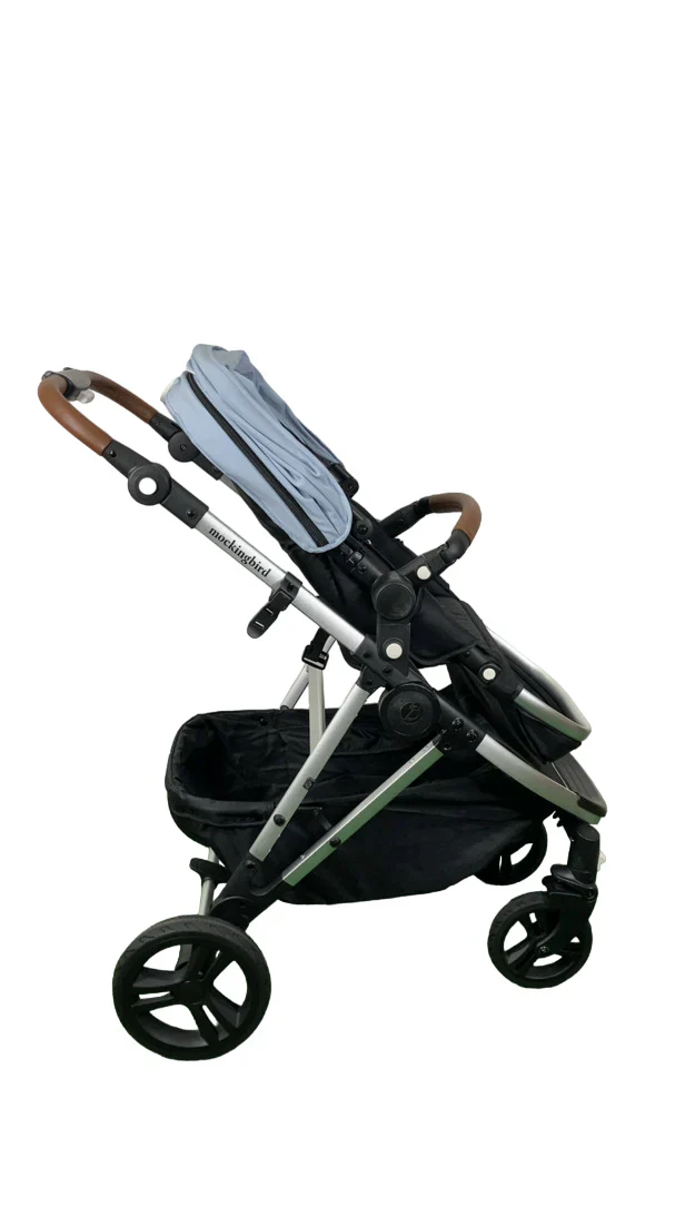 Mockingbird Single 2.0 Stroller, Sky, Windowpane, Silver With Penny Leather, 2024 - Image 3