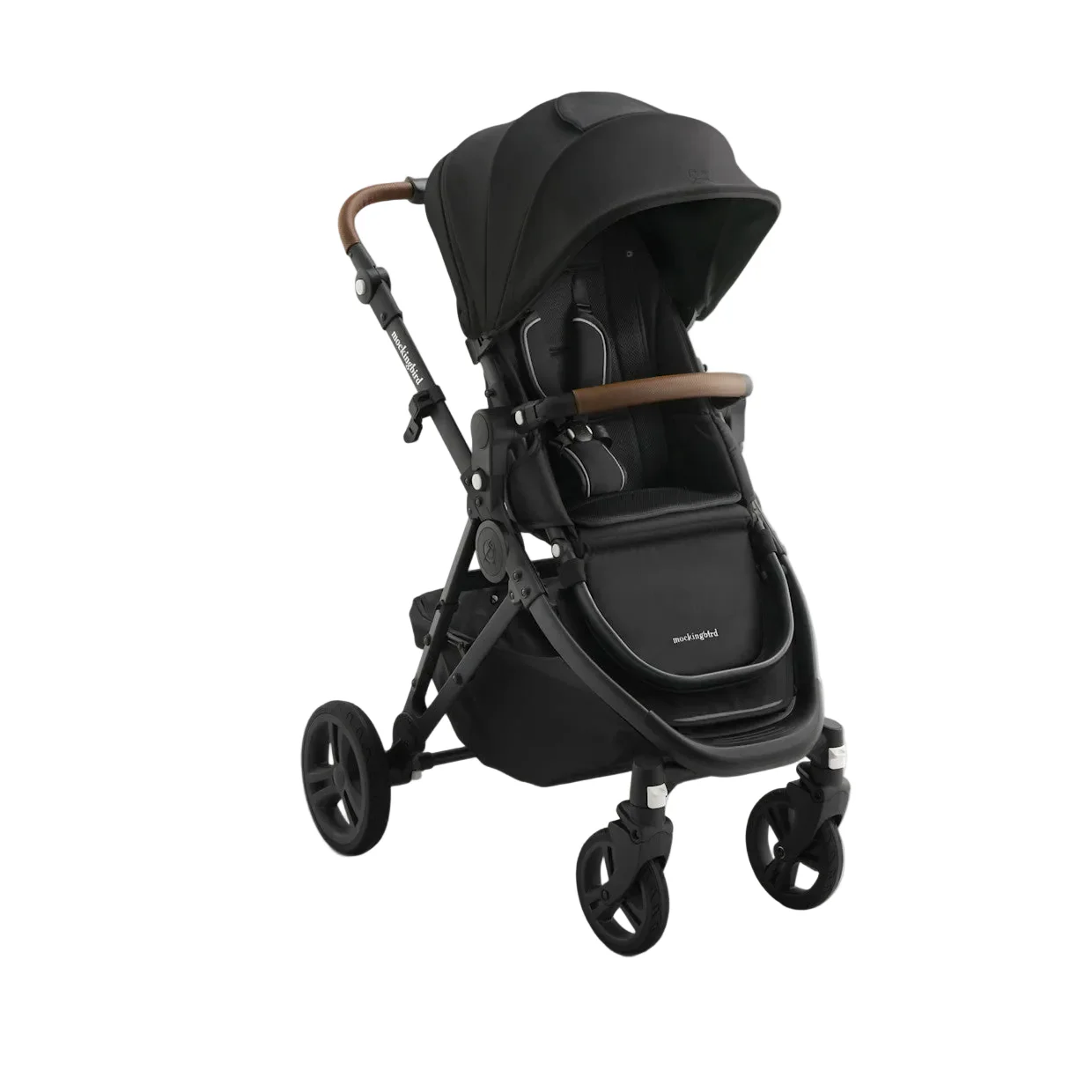 Mockingbird Single 3.0 Stroller, 2025, Charcoal with Penny Leather, Solid Black