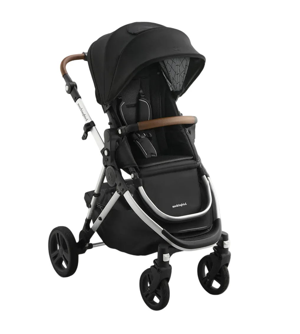 Mockingbird Single 3.0 Stroller, 2025, Silver with Penny Leather, Black Windowpane
