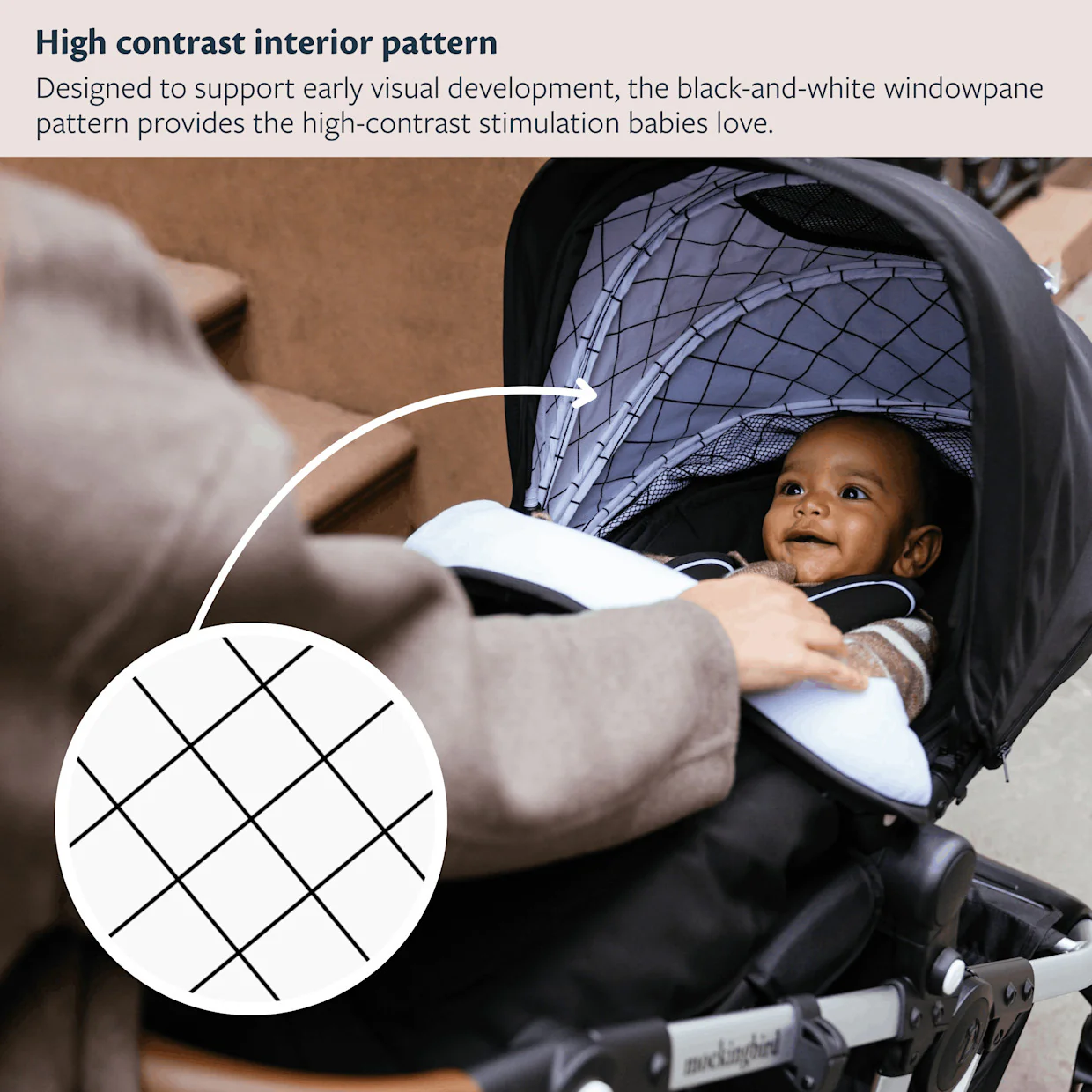 Mockingbird Single 3.0 Stroller, 2025, Silver with Penny Leather, Black Windowpane - Image 2
