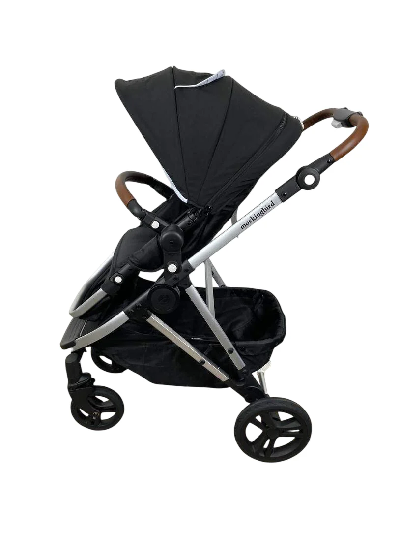 Mockingbird Single Stroller, 2023, Black, Silver With Penny Leather, Windowpane - Image 3