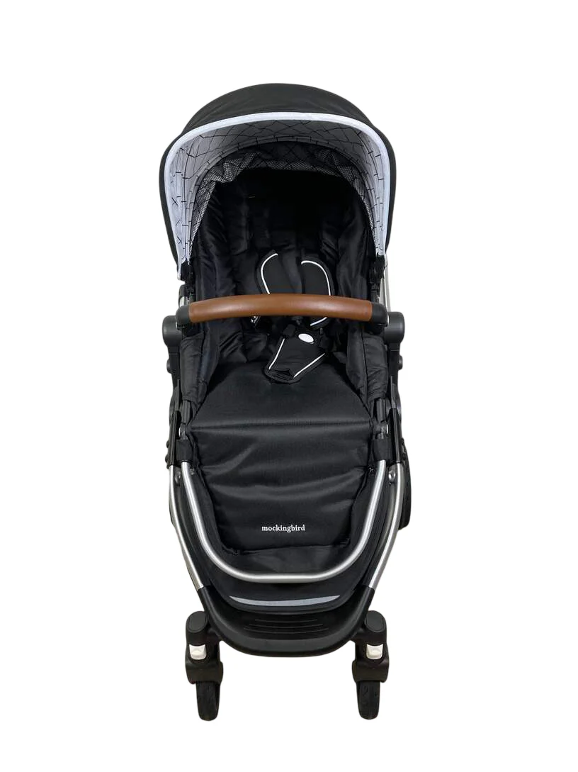 Mockingbird Single Stroller, 2023, Black, Silver With Penny Leather, Windowpane - Image 4