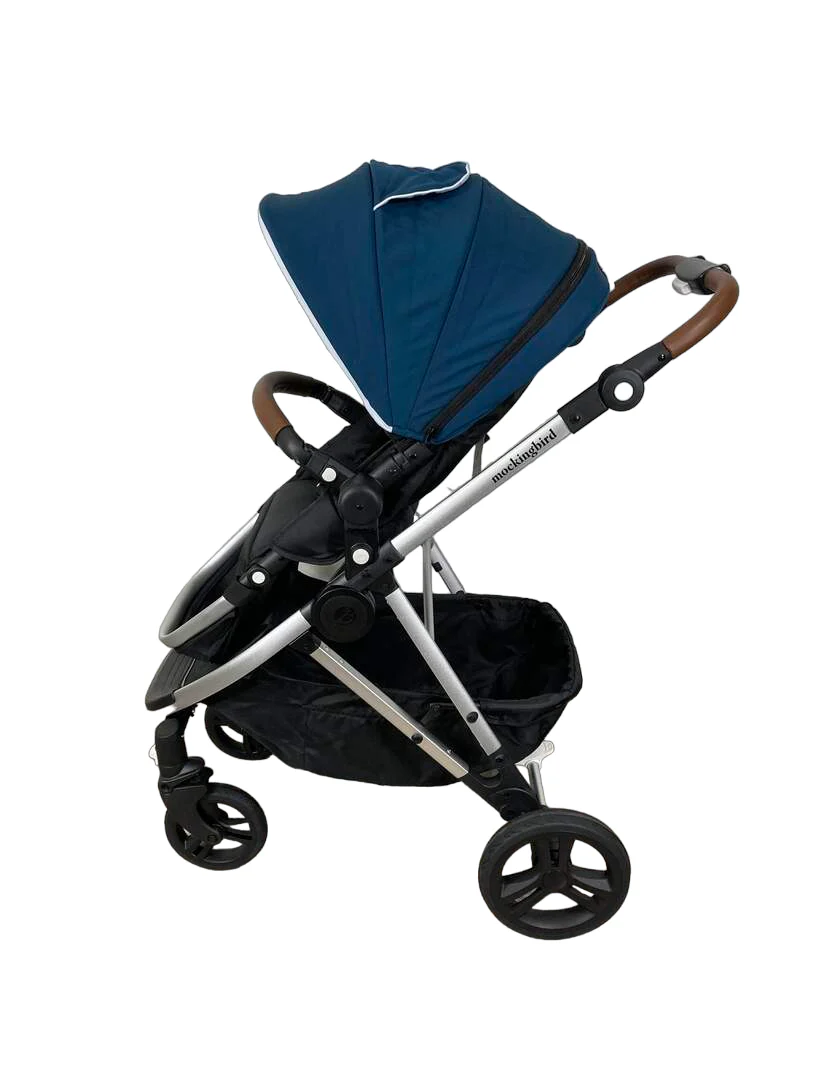 Mockingbird Single Stroller, 2023, Sea, Windowpane, Silver With Penny Leather - Image 4