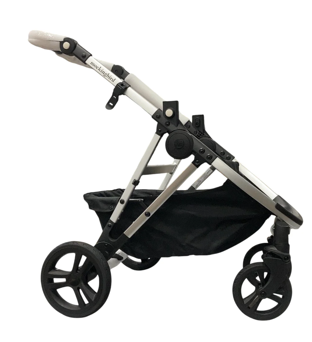 Mockingbird Single Stroller Frame, Silver With Black Leather, 2.0, 2025