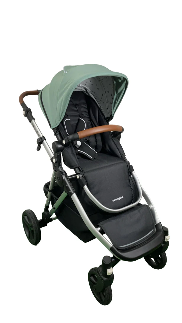 Mockingbird Single to Double 2.0 Stroller, 2024, Sage, Silver With Penny Leather, Watercolor Drops