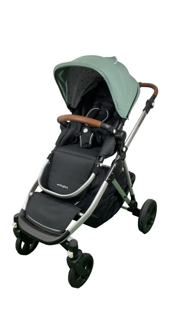 Mockingbird Single to Double 2.0 Stroller, 2024, Sage, Silver With Penny Leather, Watercolor Drops - Image 2