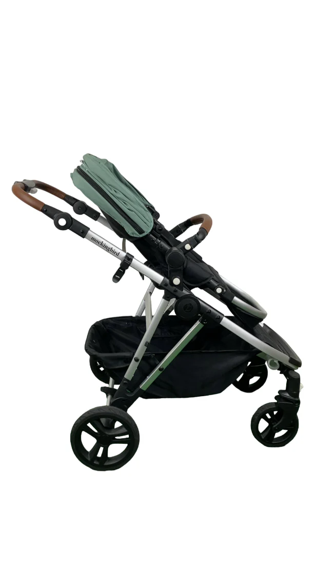 Mockingbird Single to Double 2.0 Stroller, 2024, Sage, Silver With Penny Leather, Watercolor Drops - Image 3