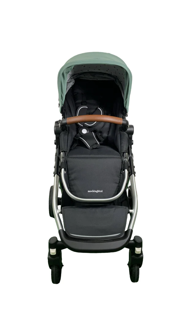 Mockingbird Single to Double 2.0 Stroller, 2024, Sage, Silver With Penny Leather, Watercolor Drops - Image 5