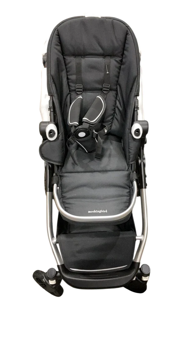 Mockingbird Single to Double 2.0 Stroller, 2025, Black, Silver With Black Leather, Watercolor Drops - Image 3
