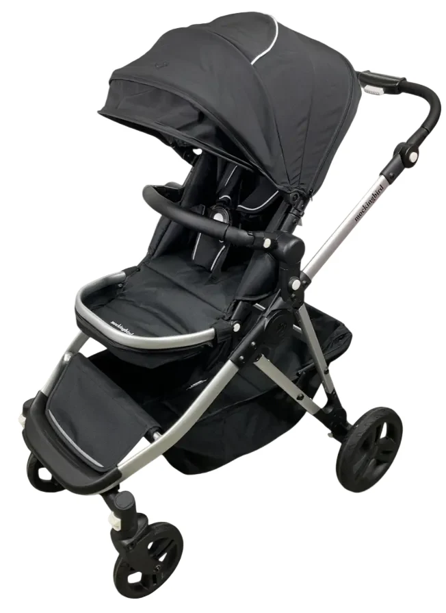 Mockingbird Single to Double 2.0 Stroller, 2025, Black, Silver With Black Leather, Windowpane