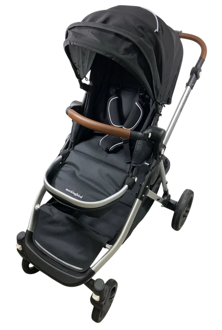 Mockingbird Single to Double 2.0 Stroller, 2025, Black, Silver With Penny Leather, Watercolor Drops