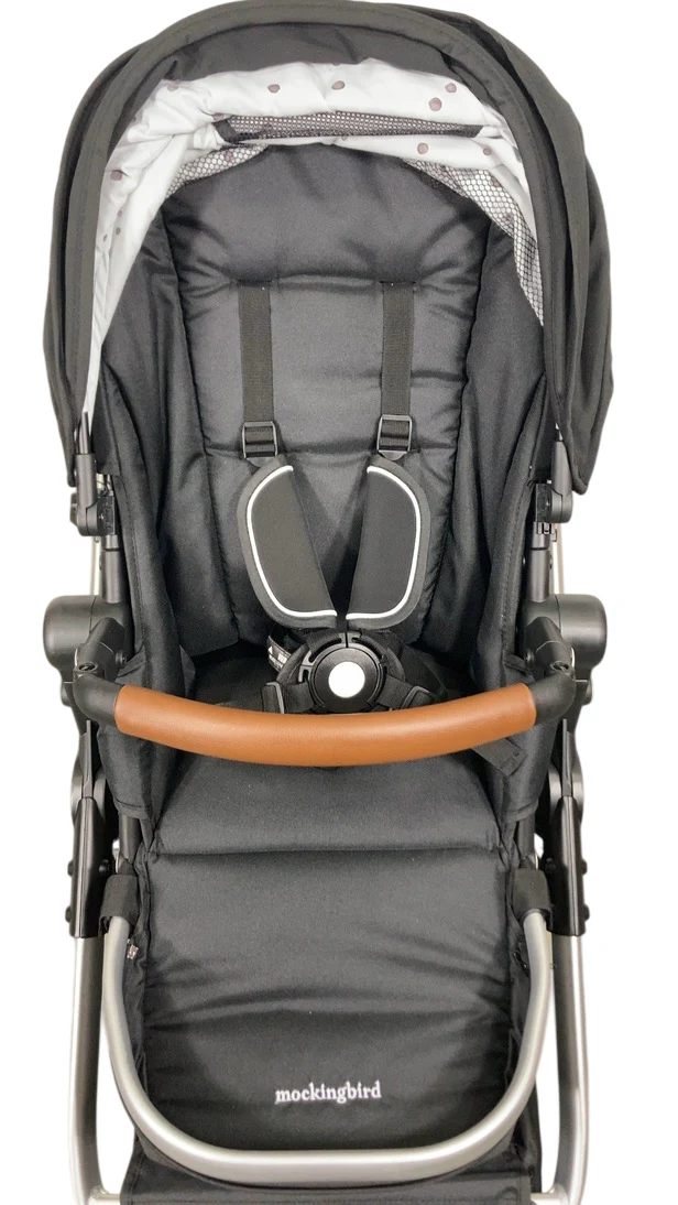 Mockingbird Single to Double 2.0 Stroller, 2025, Black, Silver With Penny Leather, Watercolor Drops - Image 6
