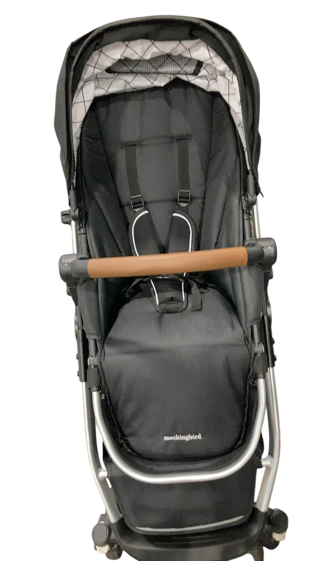 Mockingbird Single to Double 2.0 Stroller, 2025, Black, Silver With Penny Leather, Windowpane - Image 5