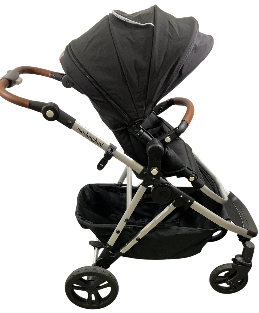 Mockingbird Single to Double 2.0 Stroller, 2025, Black, Silver With Penny Leather, Windowpane - Image 4