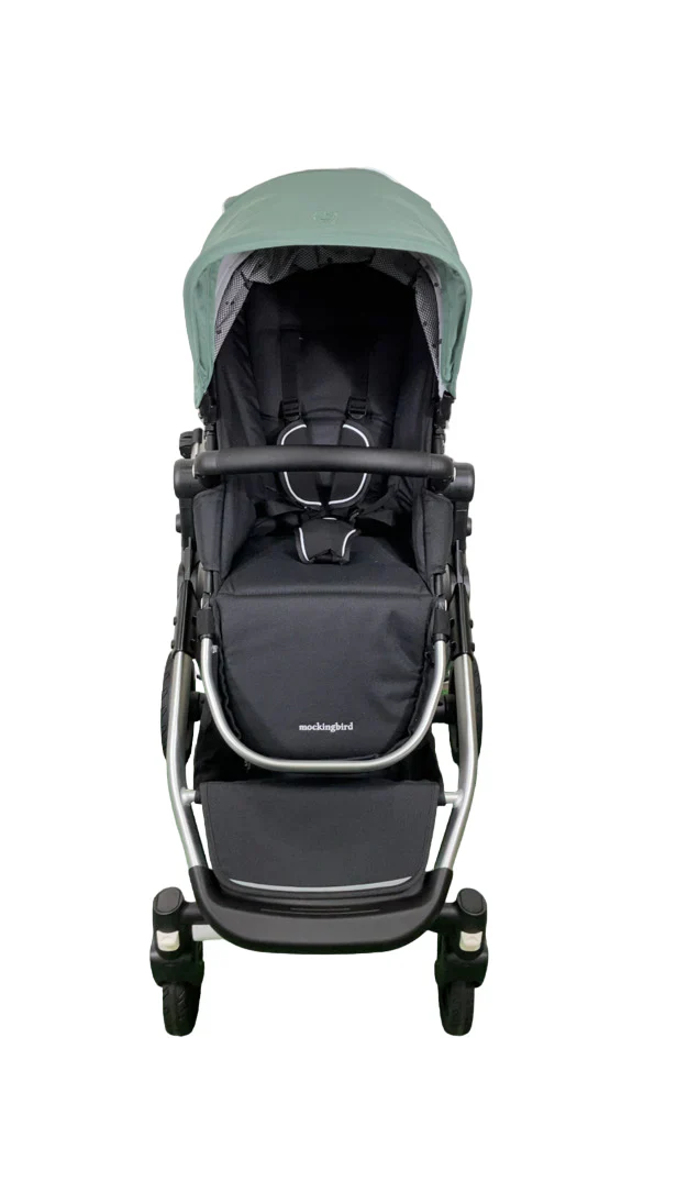 Mockingbird Single to Double 2.0 Stroller, 2025, Sage, Silver With Black Leather, Watercolor Drops - Image 5